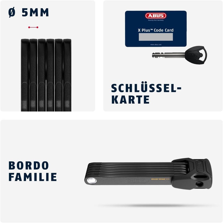 ABUS Faltschloss Bordo 6000K mit SH-Schlosshalter - Fahrradschloss mit XPlus Zylinder für hohen Mani