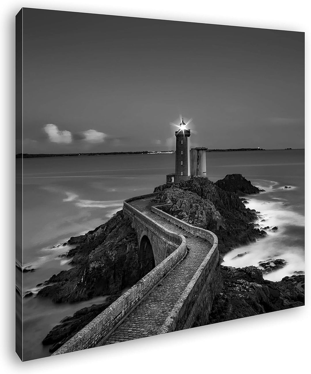 deyoli Leuchtturm bei Nacht Format: 70x70 Effekt: Schwarz&Weiss als Leinwandbild, Motiv auf Echtholz