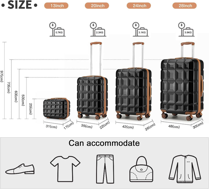 KONO Kofferset 4 Teilig Gepäck-Sets Hartschalenkoffer Reisekoffer Set Zwillingsrollen ABS Koffer Tro