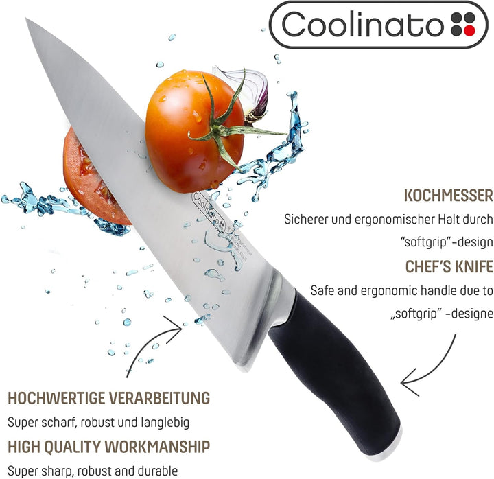 Coolinato Profi Küchenmesser - Kochmesser 20cm, extrem scharf, Japanischer Klingenstahl, Soft Grip G