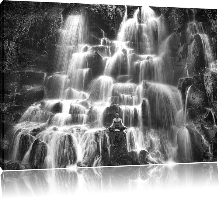 Pixxprint Yoga am Wasserfall in Bali als Leinwandbild/Grösse: 100x70 / Wandbild/Kunstdruck/fertig be