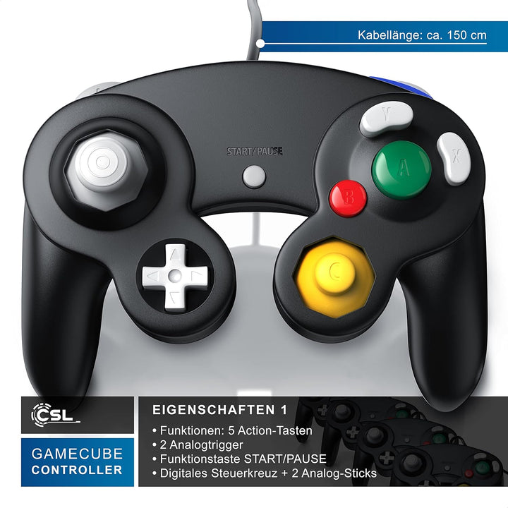 CSL - Nintendo GameCube Gamepad Controller - Nintendo Wii Wii U Gamepad - Vibrationseffekt - schwarz
