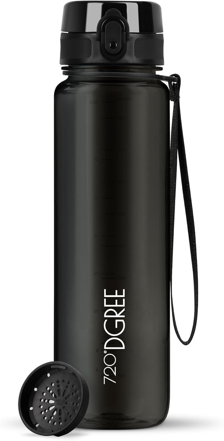 720°DGREE Trinkflasche 1l “uberBottle“ crystalClear +Früchtebehälter - BPA-Frei, Auslaufsicher - Was