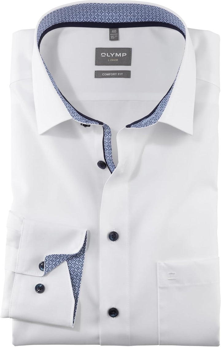 OLYMP Herren Oberhemd Langarm Luxor,Uni,Comfort fit,New Kent,Weiss 00,48