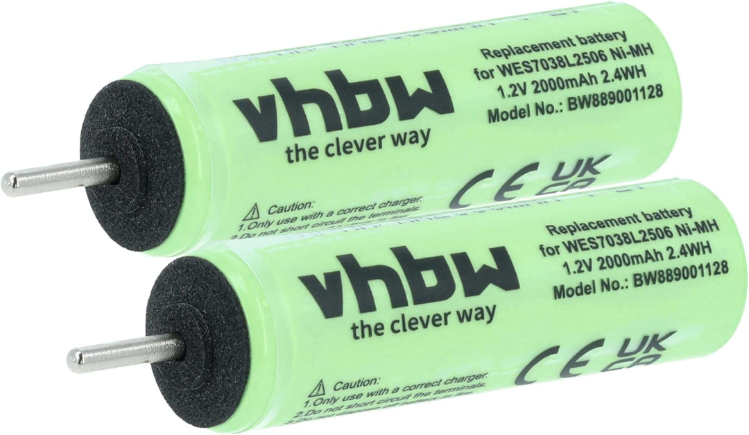 vhbw 2X Akku kompatibel mit Panasonic W835, EW1211w, W805, W845 Rasierer (2000 mAh, 1,2 V, NiMH)