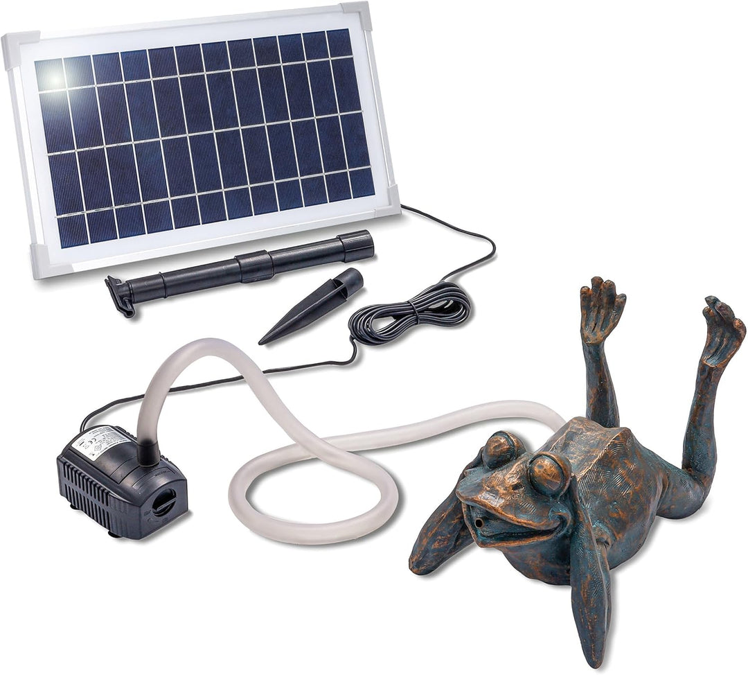 Solarbetriebener Wasserspeier Frosch - inkl. Solar Teichpumpe 8 Watt 380 l/h - Masse ca. 355 x 205 x