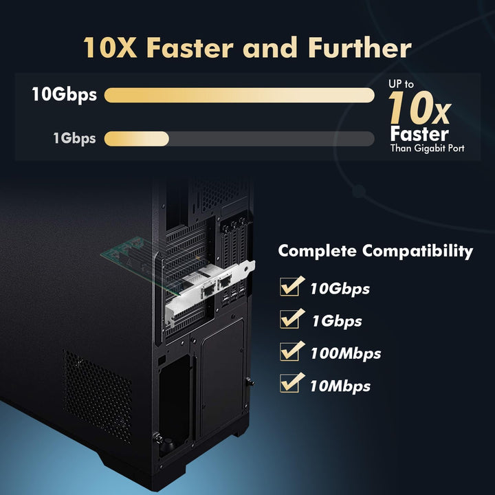 Binardat 2 Port 10G Ethernet PCIe Netzwerk Adapter, Intel X540 Chip LAN Controller, 10G/1G/100Mbps E