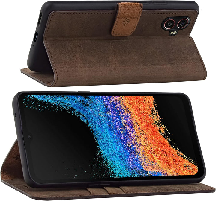 Suncase Book-Style Hülle kompatibel mit Samsung Galaxy XCover 6 Pro 5G Leder Tasche (Slim-Fit) Leder