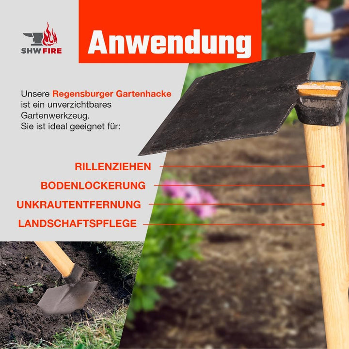 SHW-FIRE Regensburger Gartenhacke - Breitblatt - 135cm Eschenholzstiel, scharf geschmiedet