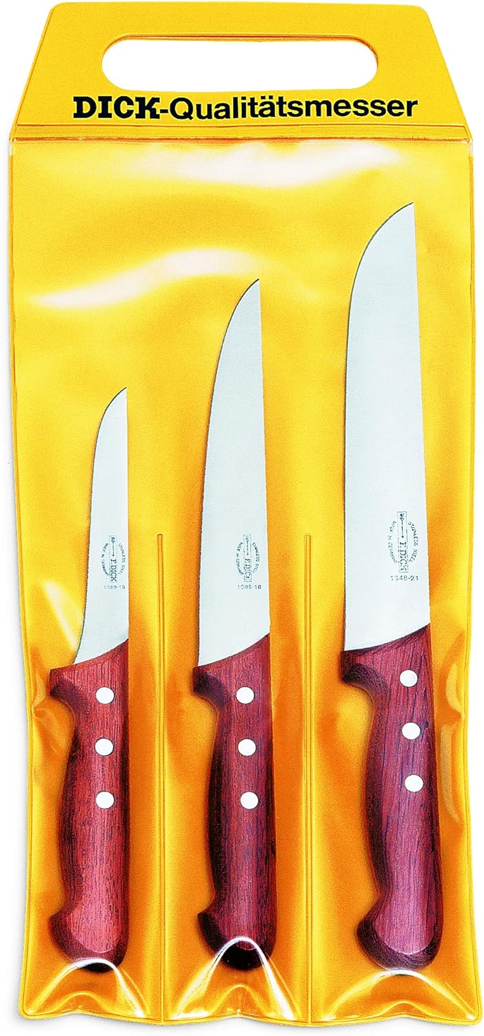 F. DICK Messer Set 3-teilig, Holzgriff (Ausbeinmesser 13 cm, Stechmesser 18 cm, Blockmesser 21 cm, H