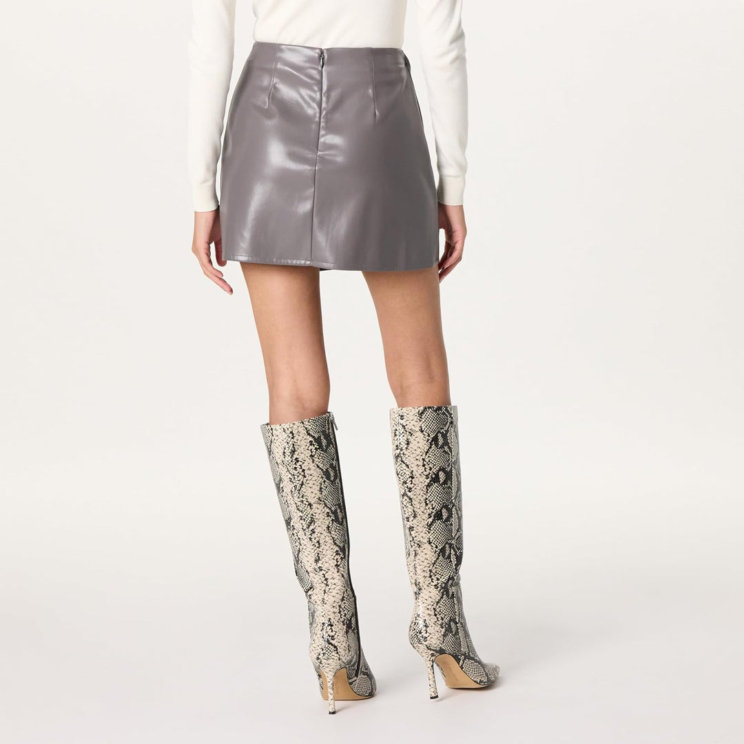 The Drop Damen Portia Mini-Wickelrock aus Veganem Leder Minirock XXL Tornado, Grau, XXL Tornado, Gra