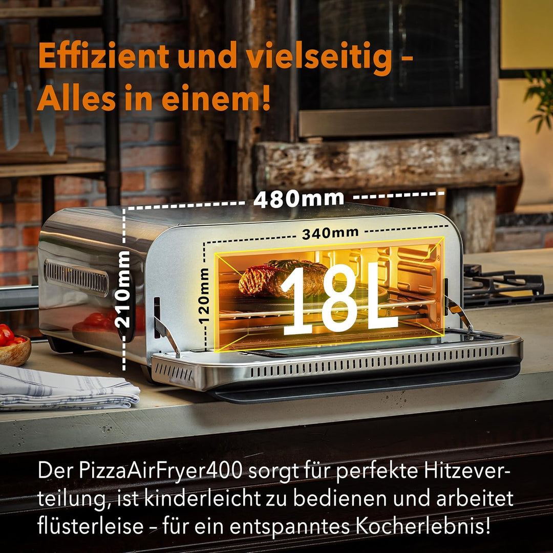 BAUMFELD PizzaAirfryer400 black - 12 in 1 Multifunktionsofen, Pizzaofen, 400 °C, tragbar, Grillen, P