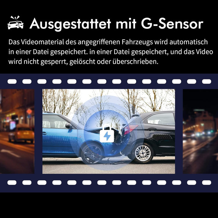 Dashcam Auto, KAWA D6 Dashcam 2K 1440P Voll QHD 30 fps - 360° drehbares Gehäuse Eingebautes WLAN für