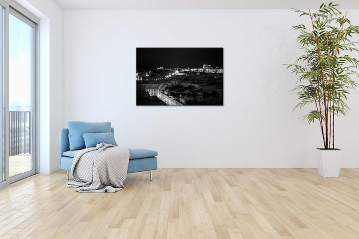 deyoli Prag bei Nacht Format:90x60 cm Effekt: Schwarz/Weiss als Leinwandbild, Motiv fertig gerahmt a
