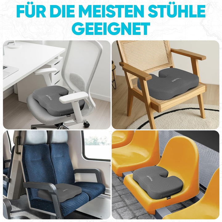 FORTEM XL Autositzkissen, Memory-Schaum-Kissen für Büro Computersessel & Lindert Schmerzen an Steiss