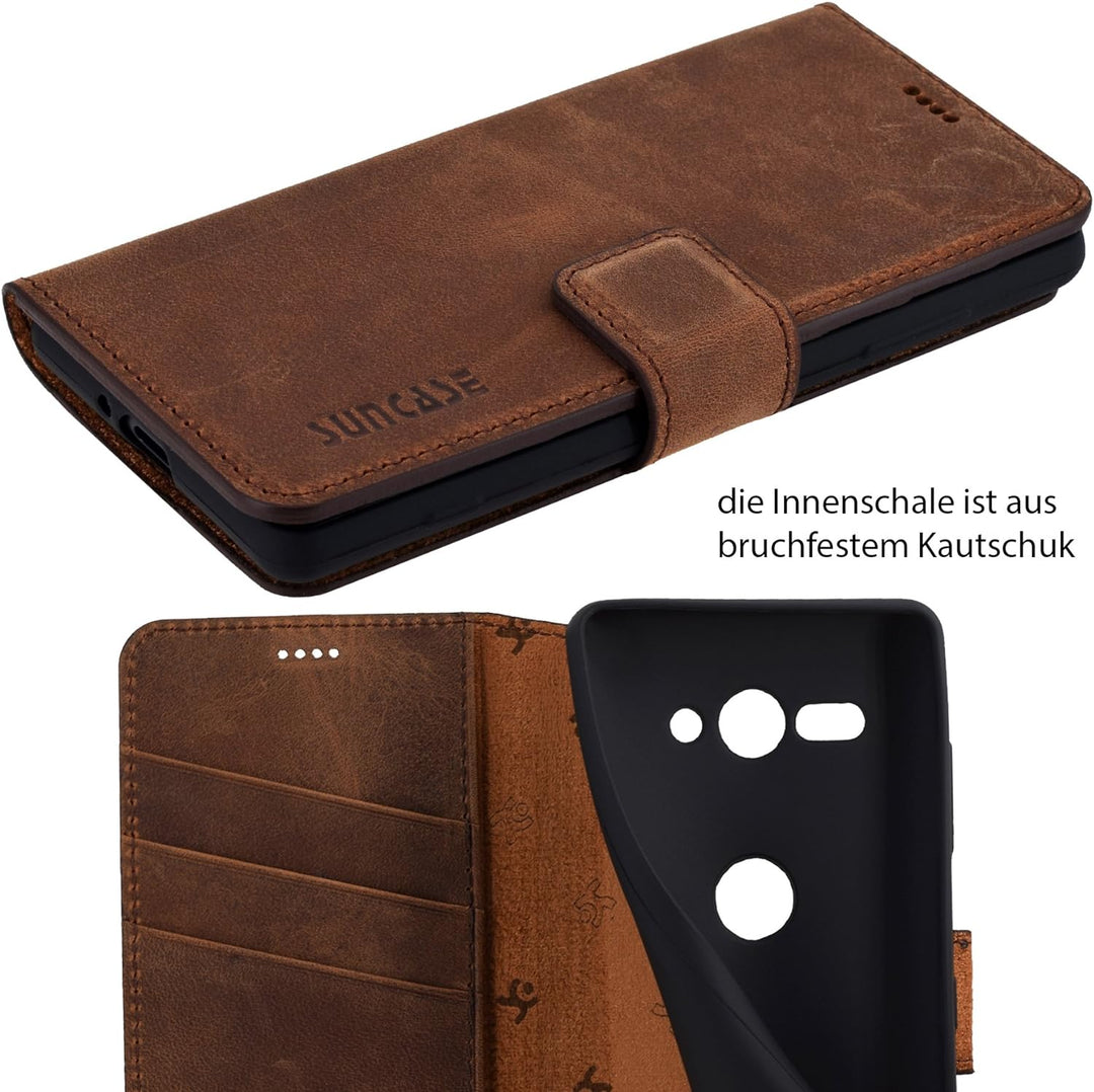 Suncase Book-Style kompatibel für Sony Xperia XZ2 Compact Hülle (Slim-Fit) Leder Tasche Handytasche
