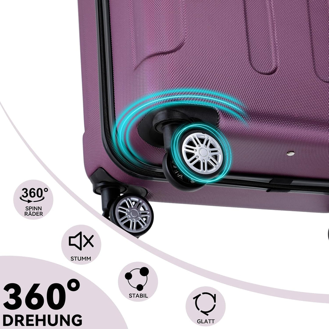 BEIBYE- Hartschalenkoffer Koffer Trolley Rollkoffer Reisekoffer Zahlenschloss 4 Zwilings-Rollen (Vio