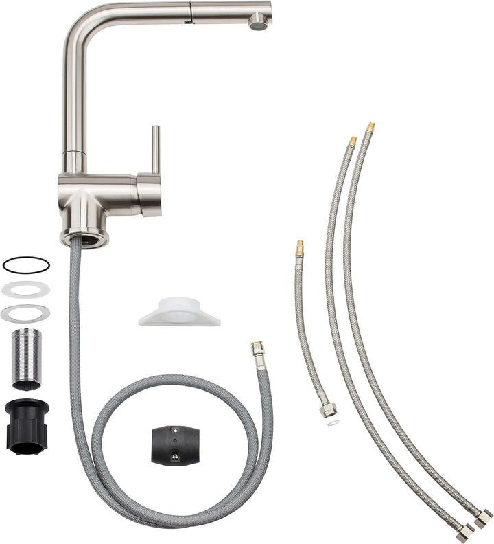 Cornat Spültisch-Einhebelarmatur "Livenne" - Hochwertiger Messingkörper - Edelstahllook - Ausziehbar