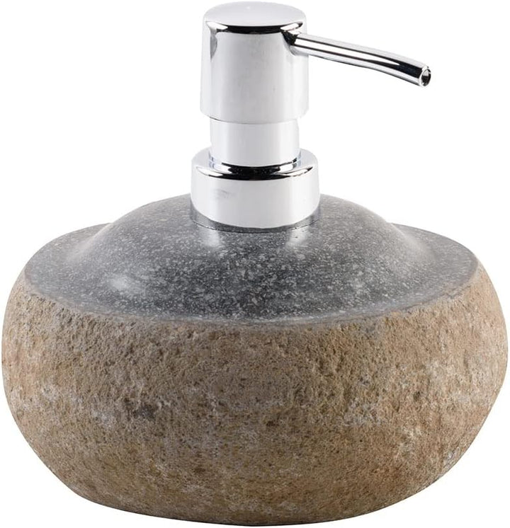 Wohnfreuden Flussstein Seifenspender 120 ml grau - Unikat Waschbecken Zubehör Bad WC Garten Naturste