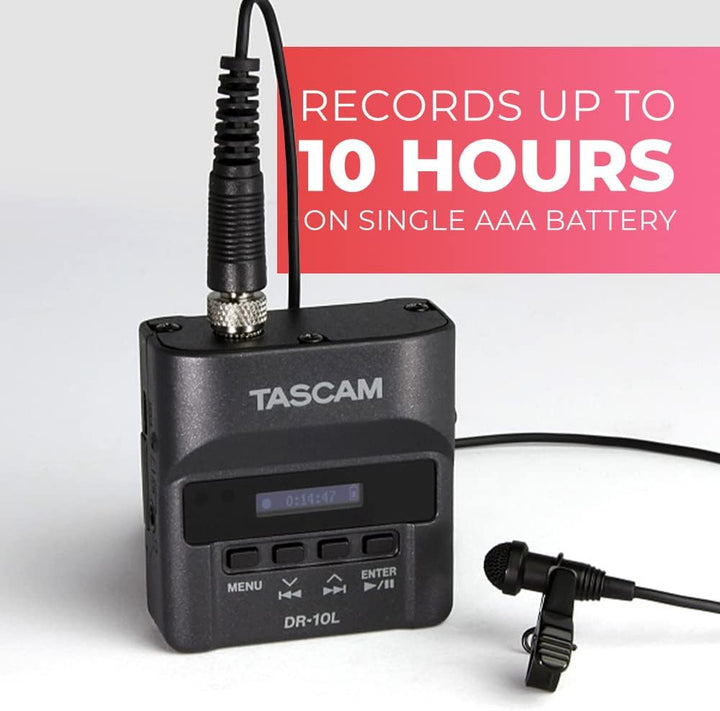 Tascam DR-10L Digital-Audiorecorder mit Lavalier-Mikrofon, black schwarz Single, schwarz Single