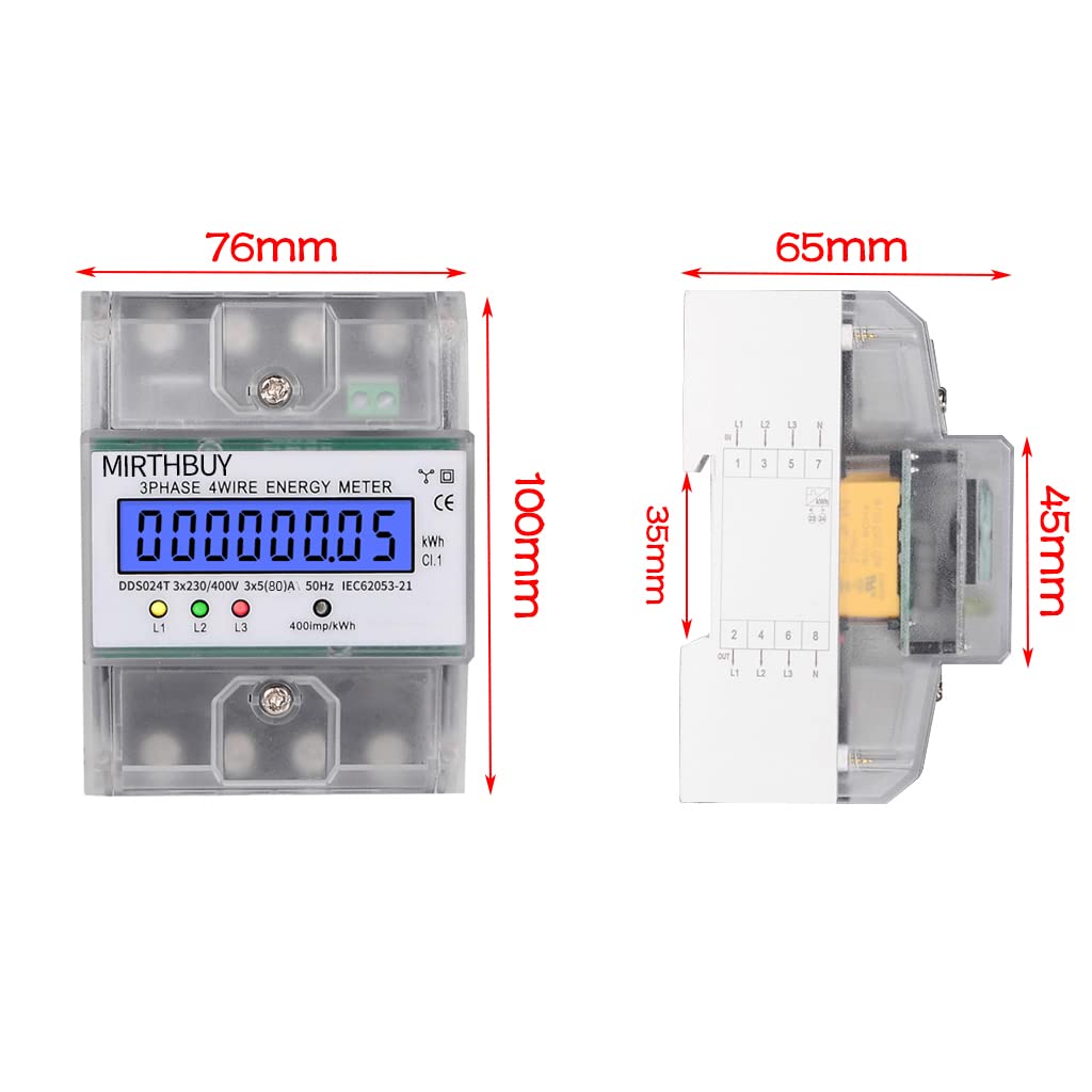 MIRTHBUY Digitaler Stromzähler mit LCD, 3-Phasen 4-Draht, Geeicht Stromzähler,Wechselstromzähler, Dr