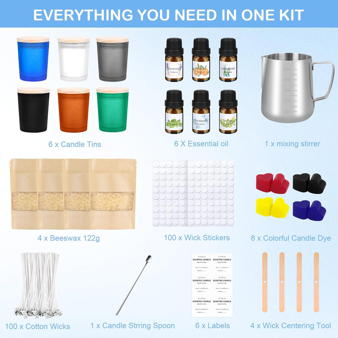 Kerzen Selber Machen Set,236 Pcs DIY Kerzenherstellung Kit,Duftkerze Geschenke Set mit 6 Glas,500g B