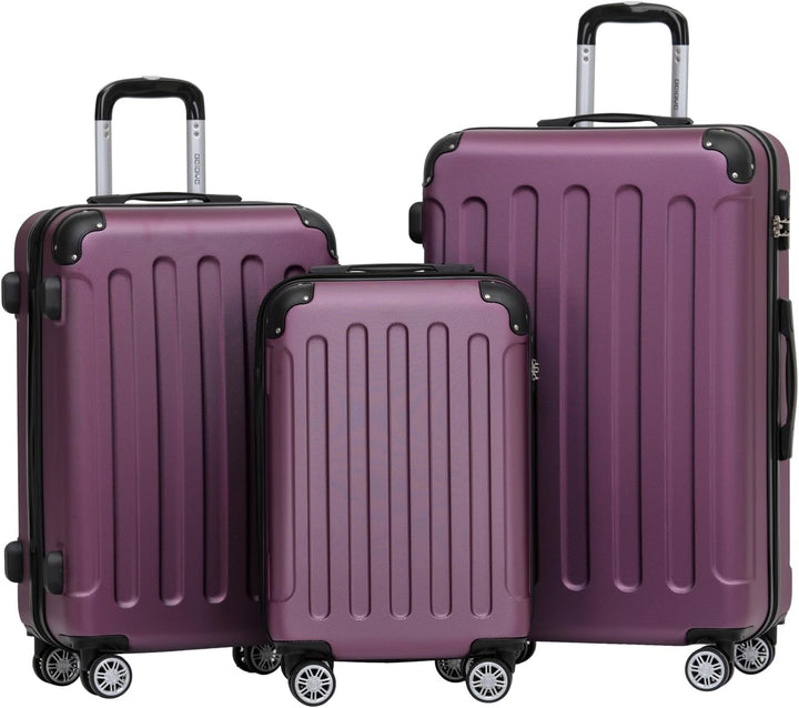BEIBYE Hartschalen-Koffer Trolley Rollkoffer Reisekoffer Handgepäck 4 Rollen (M-L-XL-Set) (Violett,