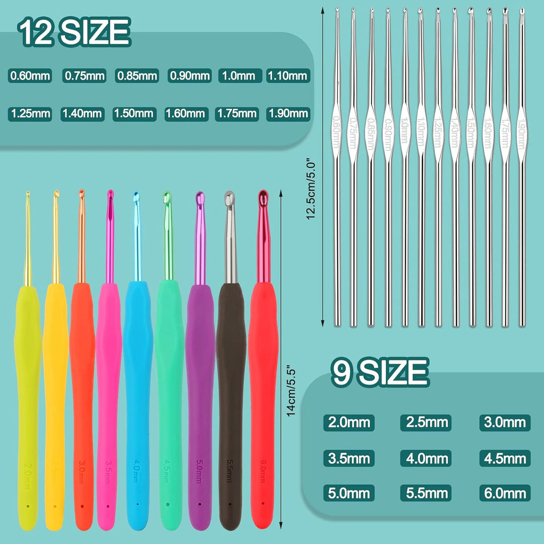 Coopay Häkelset für Anfänger Erwachsene, 58 Stück Häkelnadel Set Inklusive TPR Griff Häkelnadeln, Sp