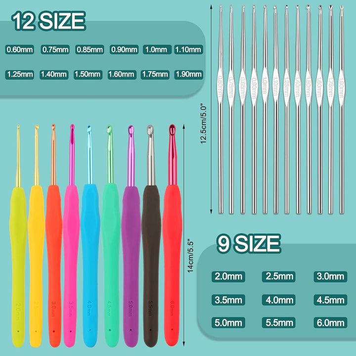 Coopay Häkelset für Anfänger Erwachsene, 58 Stück Häkelnadel Set Inklusive TPR Griff Häkelnadeln, Sp