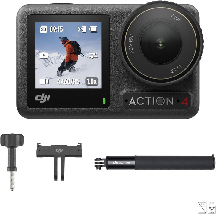 DJI Osmo Action 4 Ski-Combo – Ideal für Skifahrer mit Kit aus Osmo Verlängerungsstab (1,5 m), Kleine