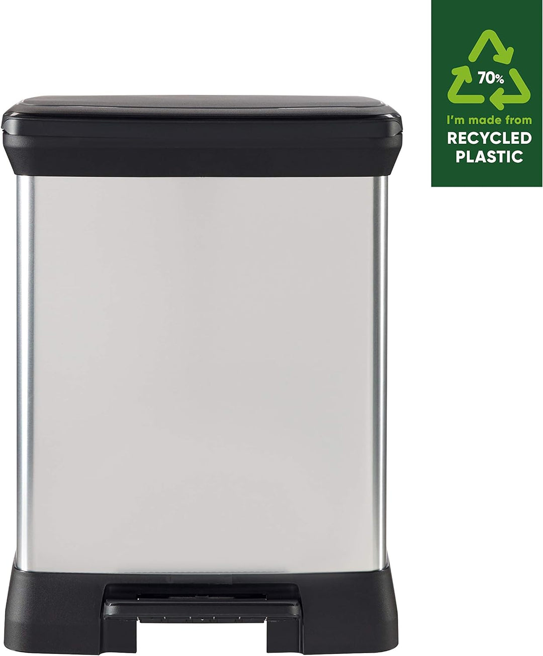 Curver Deco Bin Abfalleimer, Kunststoff, schwarz/Silber metallic, 30 L Schwarz / Silber Metallic 30