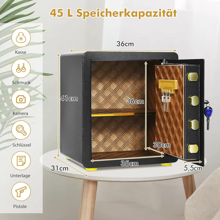 COSTWAY 45L Elektronik Safe Tresor mit Zahlenschloss | inkl. 2 Master-SchlĂŒssel und 2 NotschlĂŒssel |