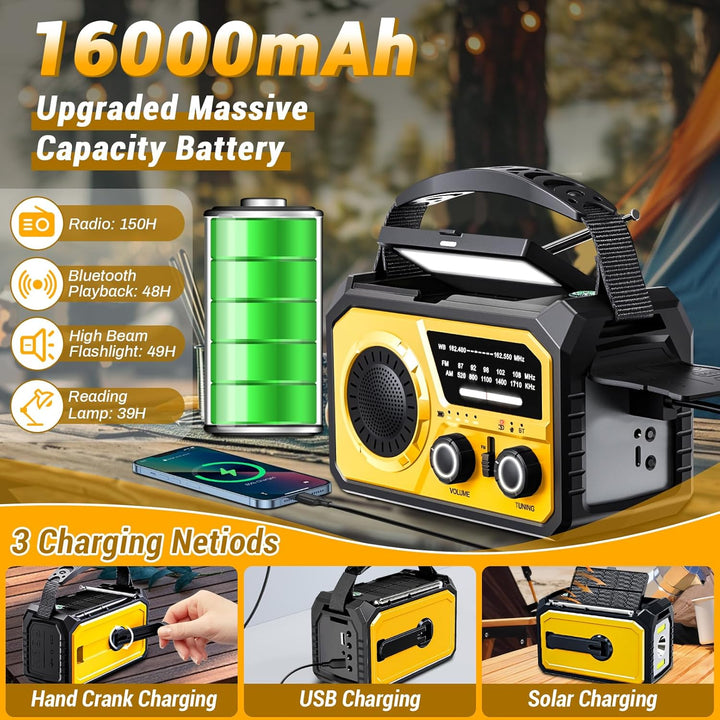 BIAOQINBO 16000mAh Solar Radio,AM/FM Kurbelradio Tragbar USB Notfallradio mit 59200mWh Wiederaufladb