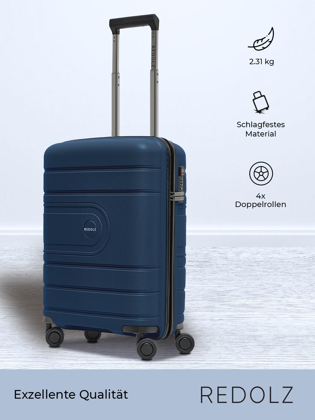 REDOLZ Hartschalen Kabinen-Koffer | Kleiner Trolley 40 x 20 x 55 cm aus hochwertigem, leichtem Polyp