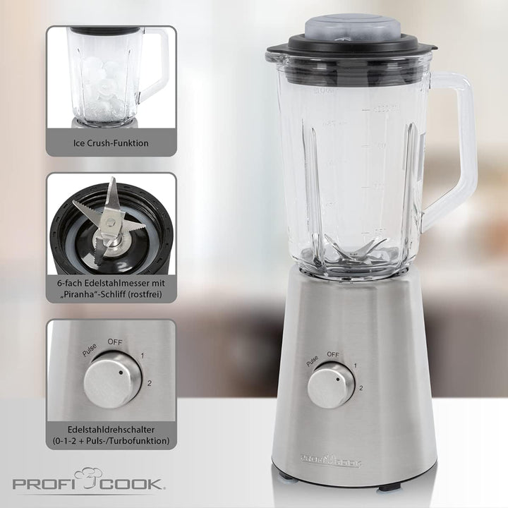 Profi Cook Standmixer PC-UM 1213 Universal-Mixer mit 4 Geschwindigkeitsstufen, massiver Glas-Behälte