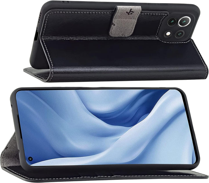 Suncase Book-Style Hülle kompatibel mit Xiaomi Mi 11 Lite 5G Leder Tasche (Slim-Fit) Lederhülle Hand