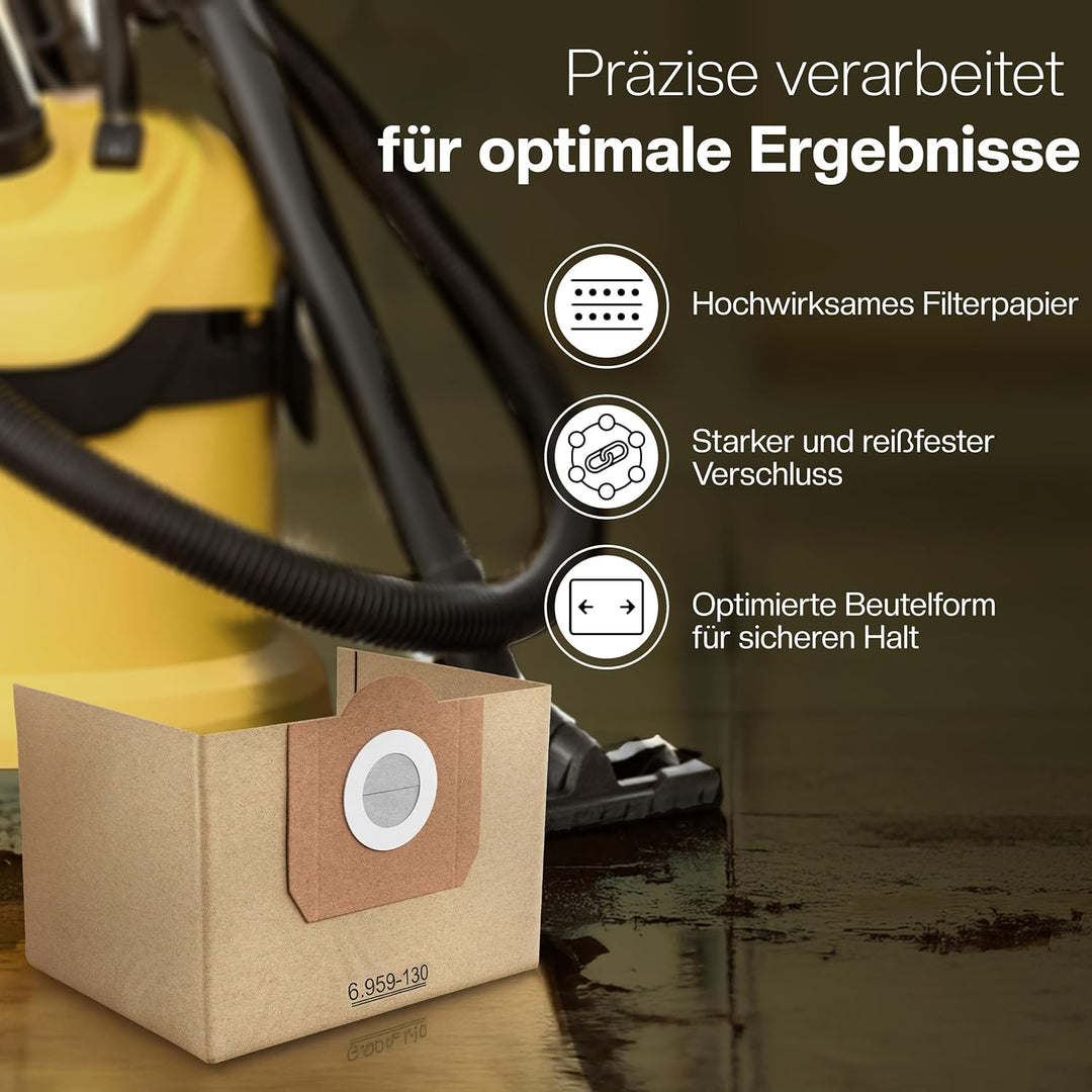 10 Staubsaugerbeutel für Kärcher Staubsauger WD3 Beutel Filtertüten 6.959-130.0/69591300 10x WD3