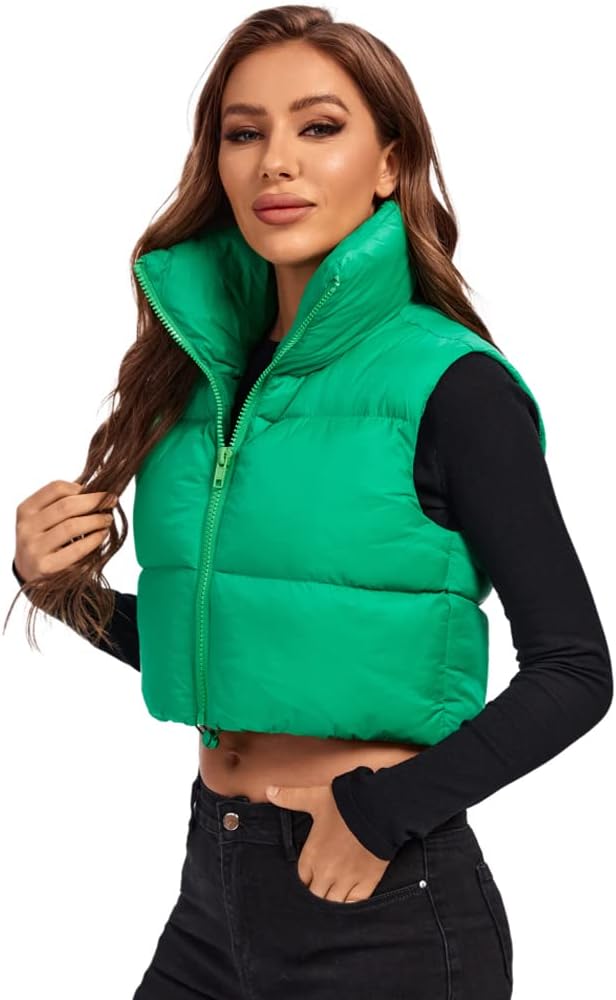 fuinloth Damen Weste Kurz Stehkragen Steppweste Warm Winter Crop Puffer Weste mit Reissverschluss Är