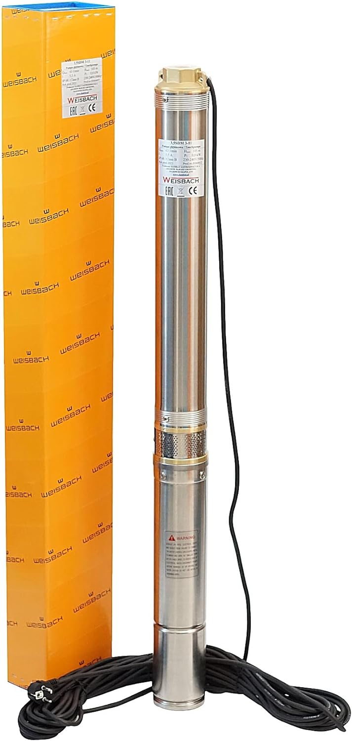 3,5" WEISBACH Tiefbrunnenpumpe 90mm sandresistent 0,8 kW 6300l/h 6,3 bar