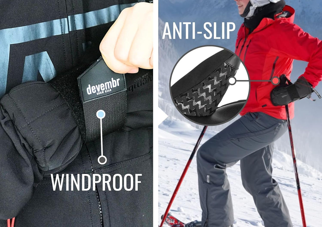 devembr Advanced Ski-Handschuhe mit Handgelenkschutz und Herausnehmbarem Innenfutter (S/M/L), S