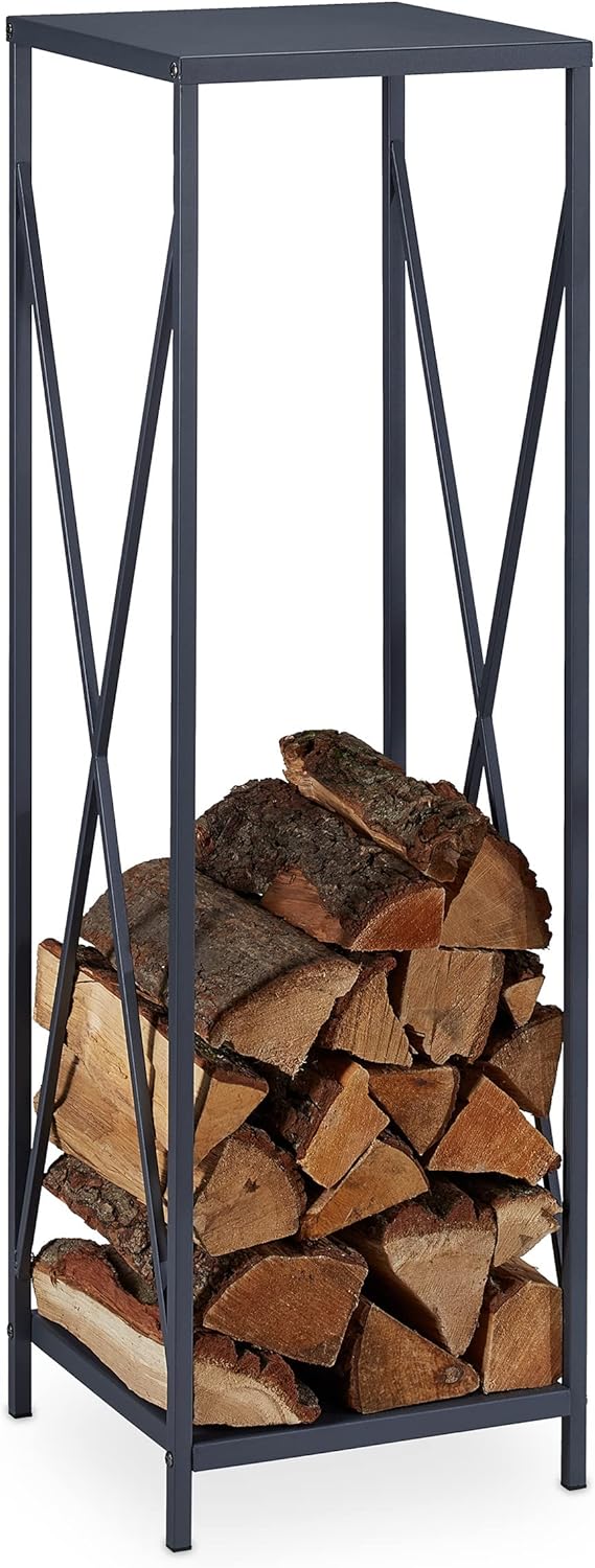 Relaxdays Kaminholzregal, Metall, HxBxT: 112x34x34 cm, Brennholzregal innen, für Feuerholz, Stapelho
