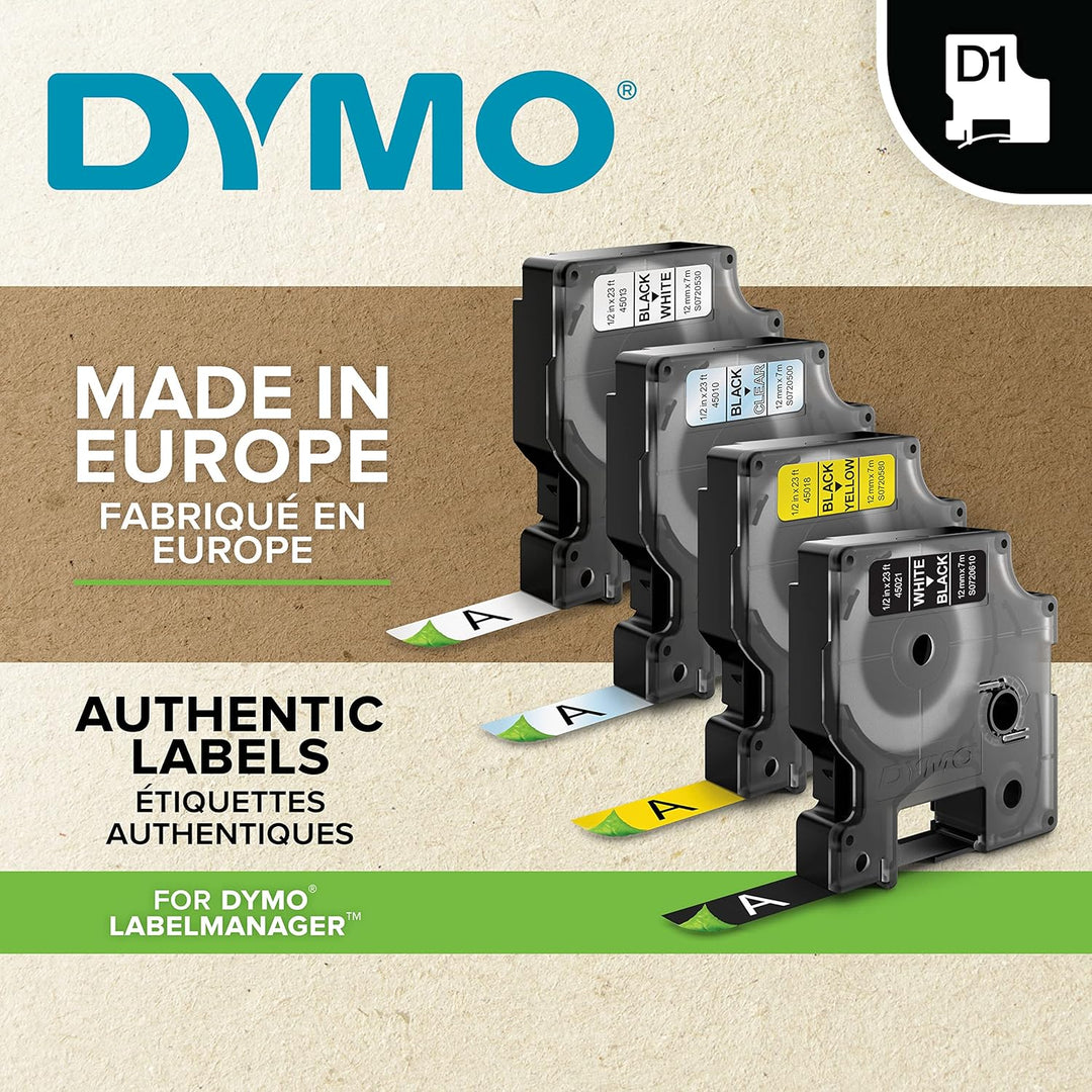 DYMO Original D1-Etikettenband | schwarz auf weiss | 12 mm x 7 m | selbstklebendes Schriftband| für