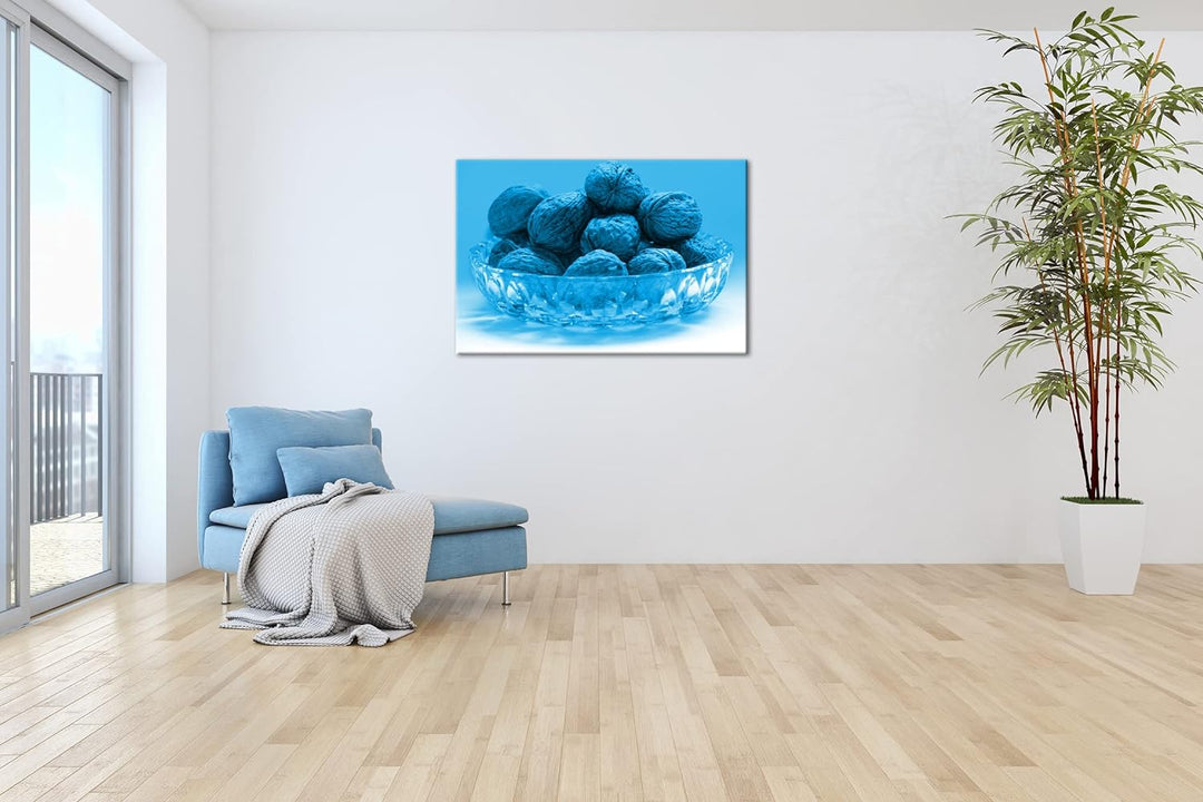deyoli knackige Walnüsse in Schale Format 80x60 Effekt: Monocrome Blau als Leinwandbild, Motiv ferti