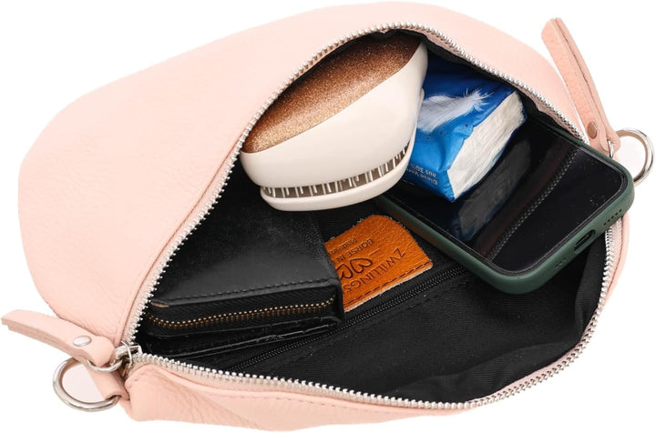 Zwillingsherz Bauchtasche mit Reissverschluss 100% Echtleder – Hochwertige Damen Bauchtasche Crossba