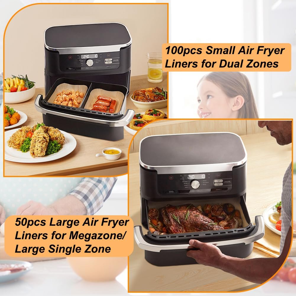 BYKITCHEN 150pcs Airfryer Backpapier für Ninja Flex Drawer Dual Zone AF500EU 10,4L Heissluftfritteus