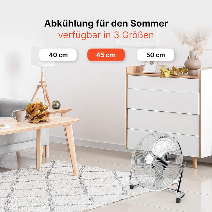 ProfiCare® XL Windmaschine mit 45 cm Ø | Ventilator verstellbarer Winkel | Bodenventilator 3 Stufen