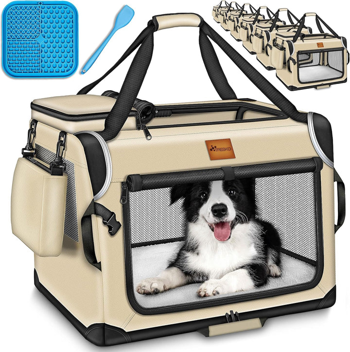 TRESKOยฎ Hundebox faltbar inkl. Leckmatte, Spatel & Reflektoren XXXL 102x69x69cm | Transportbox fรผr H