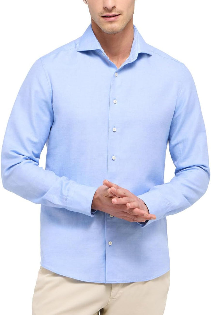 ETERNA Herren Linen Shirt Slim FIT 38 Kragen / 67 Ärmel Azurblau, 38 Kragen / 67 Ärmel Azurblau