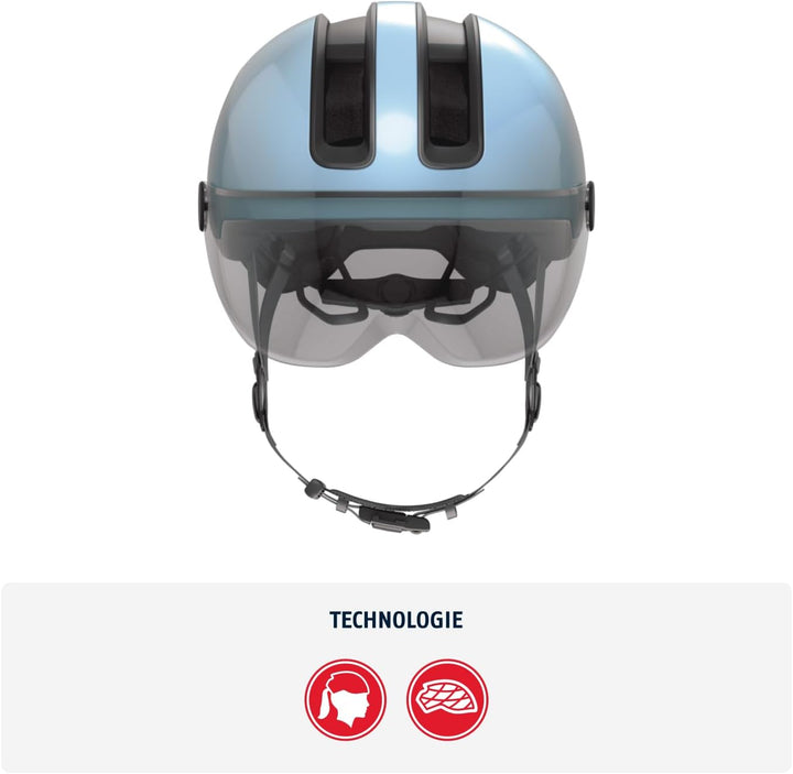 ABUS Stadthelm HUD-Y ACE - stylischer Fahrradhelm mit Visier und magnetischem, aufladbarem LED-Rückl