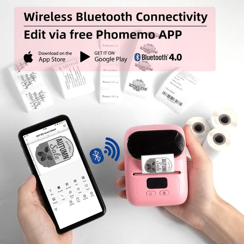 Phomemo M110 Etikettendrucker, Beschriftungsgerät Bluetooth für iOS & Android, Barcode Drucker Etike